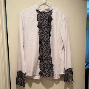 Elegant White and Black Lace Women's Top